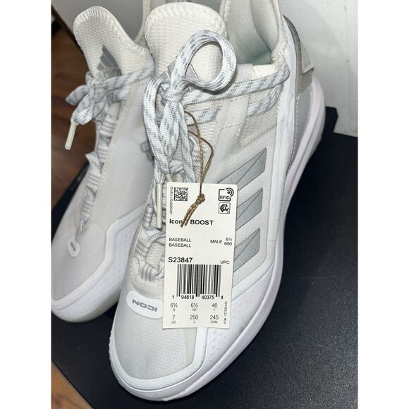 adidas Icon 7 BOOST Baseball Metal Cleats White Silver S23847 Men's Size 7 - Picture 4 of 12